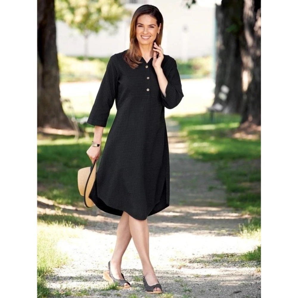 Vermont Country Store Gauze Dress Sz XL 1X Textured 100% Cotton Black Classic‎